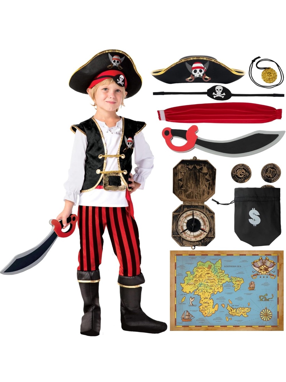 Pirate Costume for Kids, Boys Pirate Outfit Set for Toddler